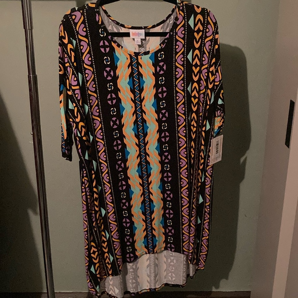 Lularoe black with designs large Irma shirt